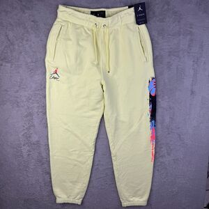 Jordan Union Sweatpants Mens Large Pale Yellow Logo Drawstring Waist Tapered Leg
